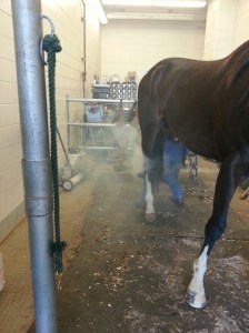 The steam coming up from Bruno's shoes.