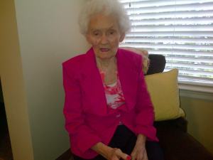 Momma dolled up in pink and having a good day.