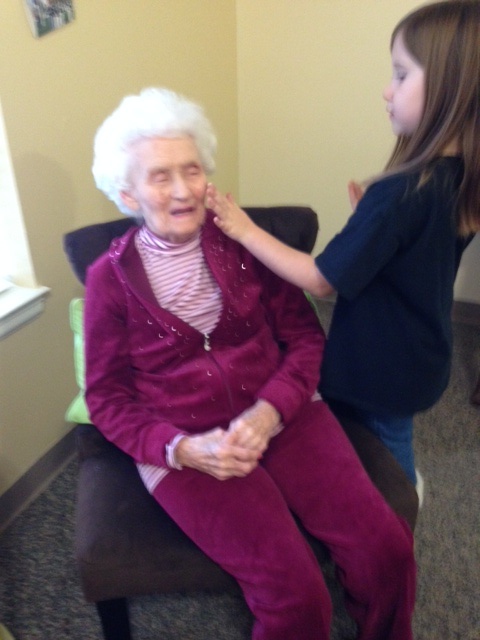 Jordyn helping granny nanny get ready.
