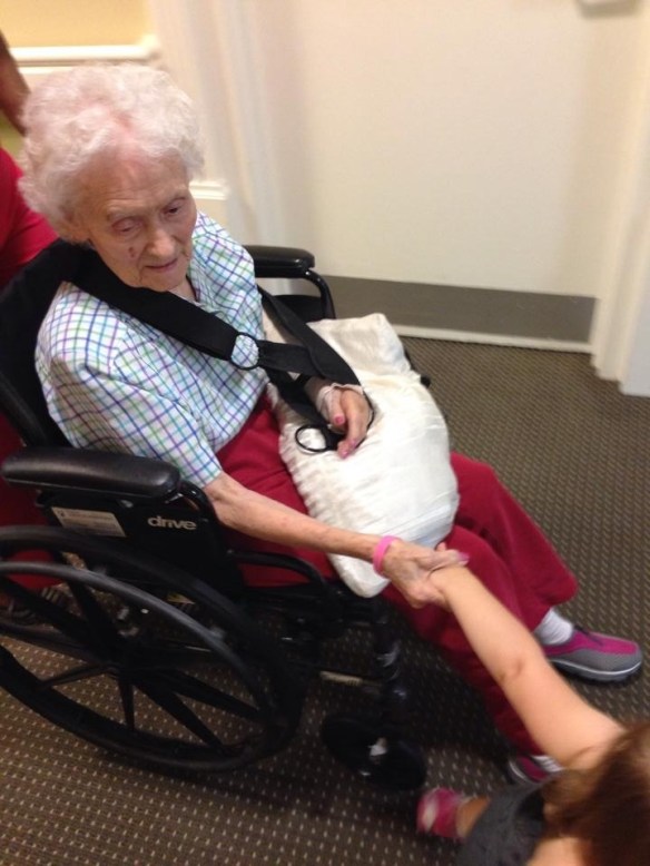 Baby Kendyll is holding her granny nanny's hand as we take her for a stroll today.