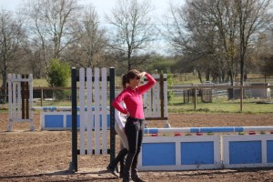 Trainer Elizabeth keeping a sharp eye on her student.