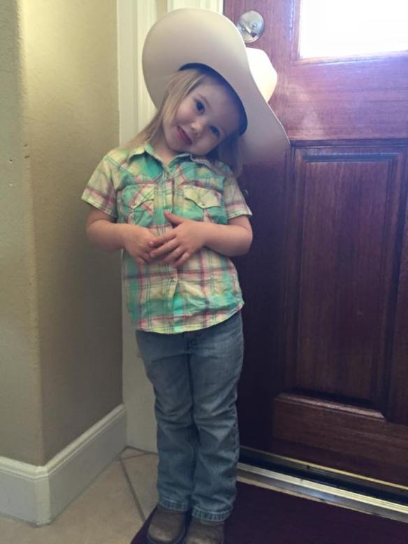 Kendyll, a little over 2 1/2, with Jordyn's same little western shirt and Jo's boots.