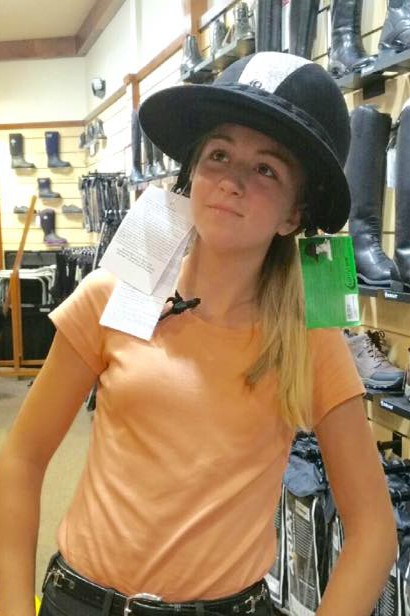 Mia modeling the new helmet visor. A lot of shopping was included for the students-just ask their parents.