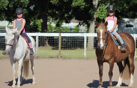 Jo on Snow and Abby on Ellie Mae-back riding together again.